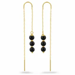 mustat onyx-kiveä ketjukorvakorut  kullattu hopea - Loom Stones