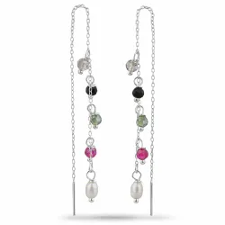 monivärisiä kivi ketjukorvakorut  hopea - Loom Stones