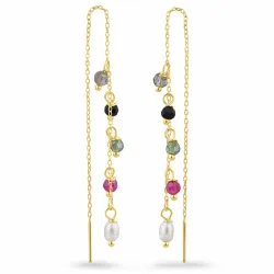 monivärisiä kivi ketjukorvakorut  kullattu hopea - Loom Stones