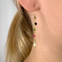 monivärisiä kivi ketjukorvakorut  kullattu hopea - Loom Stones