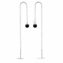 mustat onyx-kiveä ketjukorvakorut  hopeaa - Loom Stones