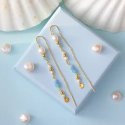 pitkät helmi ketjukorvakorut  kullattu hopea - Loom Stones