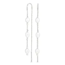 pitkät helmi ketjukorvakorut  hopea