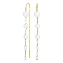 pitkät helmi ketjukorvakorut  kullattu hopea