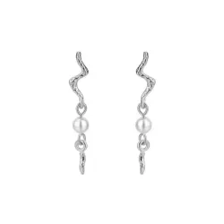 Nava Aquarius  pitkät helmi korvarenkaat  hopea