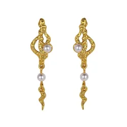 Nava Zale  pitkät helmi korvarenkaat  kullattua hopeaa