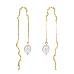 Nava Raja  pitkät helmi ketjukorvakorut  kullattua hopeaa