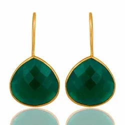 suuria vihreä onyx korvarenkaat  kullattua hopeaa - Loom Stones