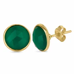 vihreä onyx-kiveä nappikorvakorut  kullattua hopeaa - Loom Stones