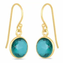 pitkät pyöreä akvamariinia korvarenkaat  kullattu hopea - Loom Stones