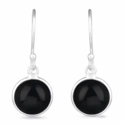 pitkät mustat onyx-kiveä korvarenkaat  hopea - Loom Stones