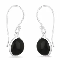 pitkät mustat onyx-kiveä korvarenkaat  hopea - Loom Stones
