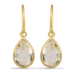 pitkät pisara kvartsi korvarenkaat  kullattu hopea - Loom Stones