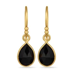 pieniä mustat onyx korvarenkaat  kullattua hopeaa - Loom Stones