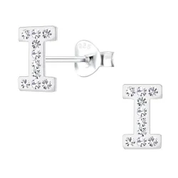 i-kirjain kristalli korvarenkaat  hopea - My Letter