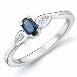 ovaali sininen safiiri sormus 14 karaatin valkokultaa 0,008 ct 0,35 ct