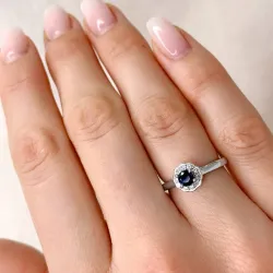 kukka safiiri timanttisormus 14 karaatin valkokultaa 0,14 ct 0,38 ct
