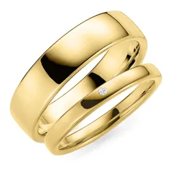 6 ja 3 mm timantti vihkisormusta 9 karaatin kultaa - setit