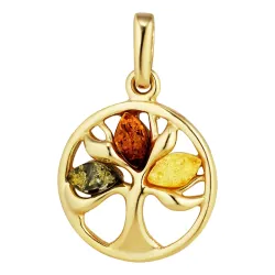 elämänpuu monivärinen meripihka riipus  kullattua hopeaa