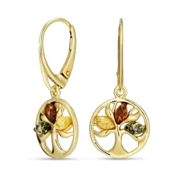 elämänpuu monivärisiä meripihka korvarenkaat  kullattu hopea