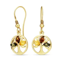 elämänpuu monivärisiä meripihka korvarenkaat  kullattu hopea