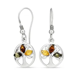 elämänpuu monivärisiä meripihka korvarenkaat  hopea