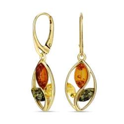 kukka monivärisiä meripihka korvarenkaat  kullattu hopea