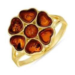 kukka meripihka sormus kullattua hopeaa