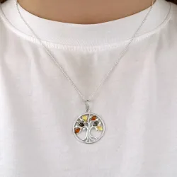 elämänpuu monivärinen meripihka riipus  hopeaa