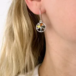 elämänpuu monivärisiä meripihka korvarenkaat  hopeaa