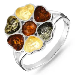 kukka meripihka sormus hopea