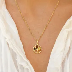 elämänpuu monivärinen meripihka riipus  kullattua hopeaa