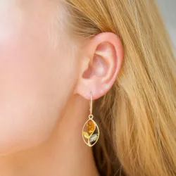 kukka monivärisiä meripihka korvarenkaat  kullattu hopea