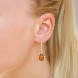 pitkät meripihka korvarenkaat  kullattua hopeaa