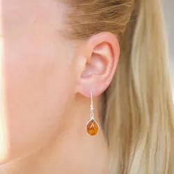 pitkät meripihka korvarenkaat  hopea