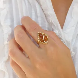 kukka meripihka sormus kullattua hopeaa