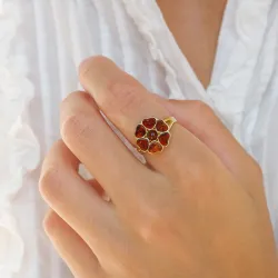 kukka meripihka sormus kullattua hopeaa