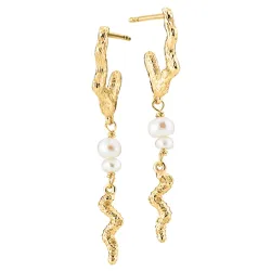 Sistie Universe pitkät helmi korvarenkaat  kullattua hopeaa