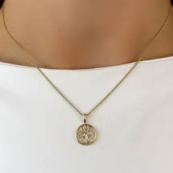 12 mm elämänpuu timantti kaulaketju kullattua hopeaa riipus 8 karaatin kultaa - Gold Collection