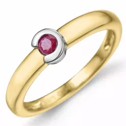 pyöreä rubiini sormus 9 karaatin kulta ja valkokultaa 0,14 ct