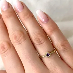 pyöreä ametisti sormus 9 karaatin kultaa 0,02 ct 0,12 ct
