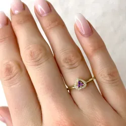 sydän ametisti timanttisormus 9 karaatin kultaa 0,07 ct 0,05 ct