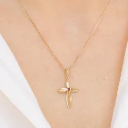 Elegantti risti rubiini riipus 9 karaatti kultaa 0,04 ct