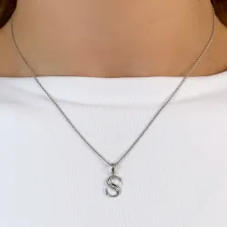 S-kirjain timantti riipus 9 karaatti valkokultaa 0,02 ct