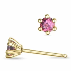 2 x 0,22 ct pinkki turmaliini solitaire-nappikorvakorut 9 karaatin kultaa kanssa turmaliini 