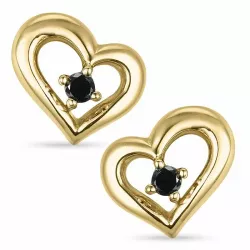 sydän mustat timantti nappikorvakorut 9 karaatin kultaa kanssa musta timantti 