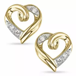 Sydän timantti nappikorvakorut 9 karaatin kultaa ja valkokult kanssa timanttia 