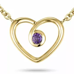 Sydän ametisti riipus jossa on ketju  9 karaatin kultaa