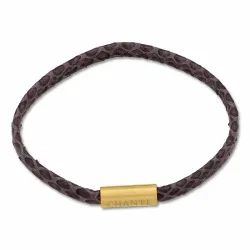 Litteä lila käärmerannekoru nahkaa, jossa on kullattua terästä   x 6 mm