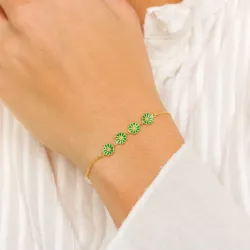 päivänkakkara tummanvihreä rannekoru kullattua hopeaa - Maggie